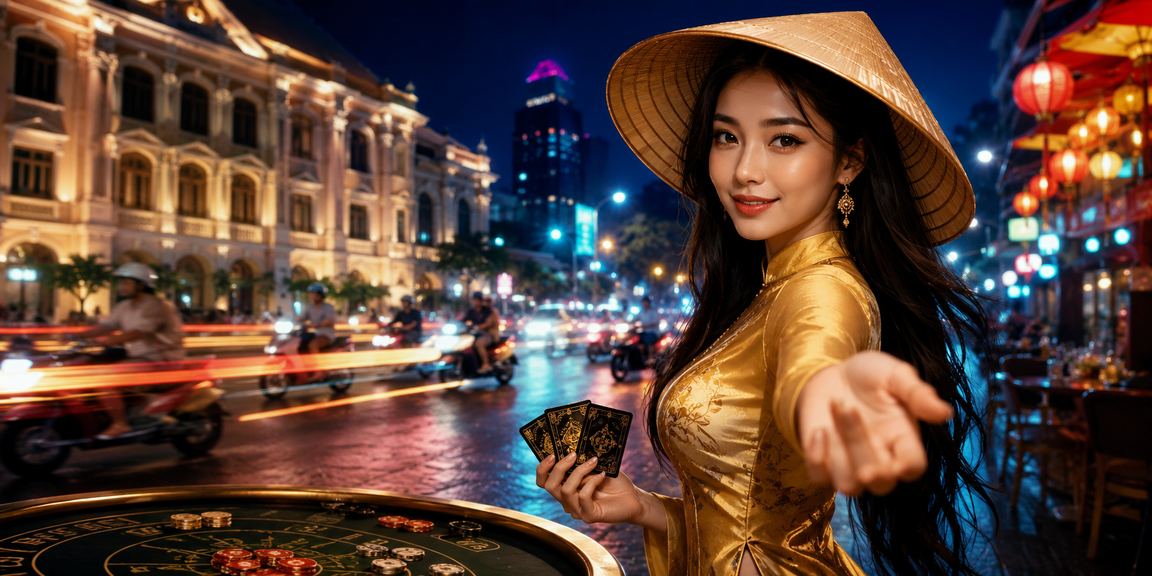 Người phụ nữ đội nón lá Việt Nam chơi bài tại TP.HCM, thể hiện văn hóa giải trí đặc trưng
