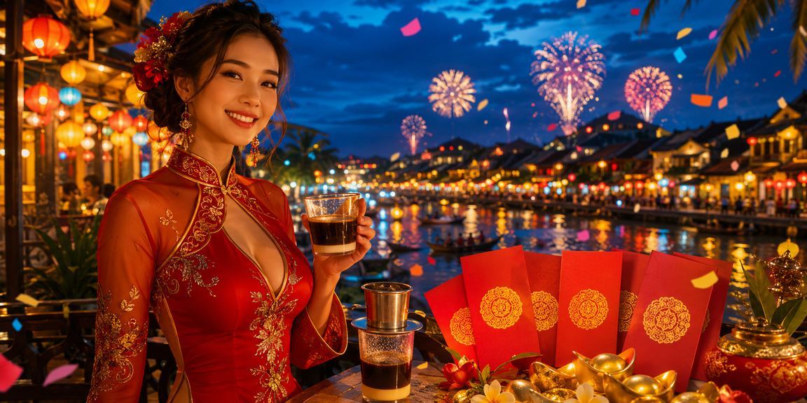 Người dùng Hội An nhận phong bì đỏ thưởng Tết qua nền tảng by2 tại quán cà phê